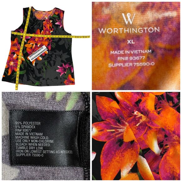 Worthington Top Womens XL Tropical Hawaiian Shirt Work Office Sleeveless Blouse - Picture 4 of 15